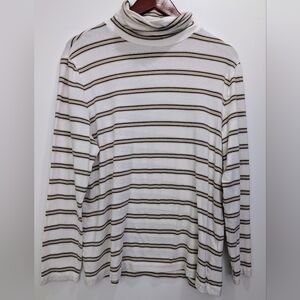 Banana Republic White and Brown Striped Turtleneck